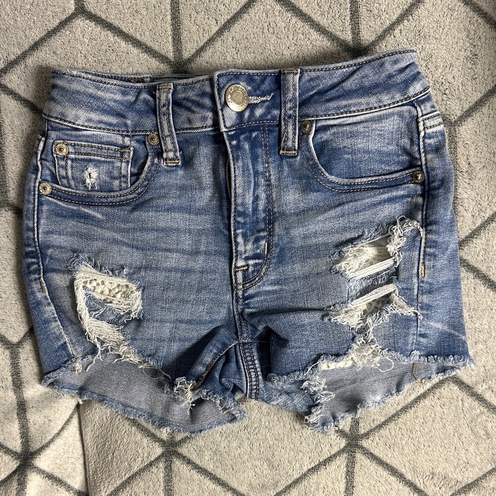 American Eagle Outfitters Blue Distressed Jean Shorts